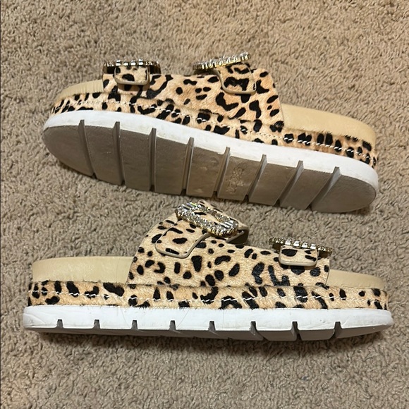 Leopard Print Slide Sandals with Rhinestone Buckles - Picture 2 of 2